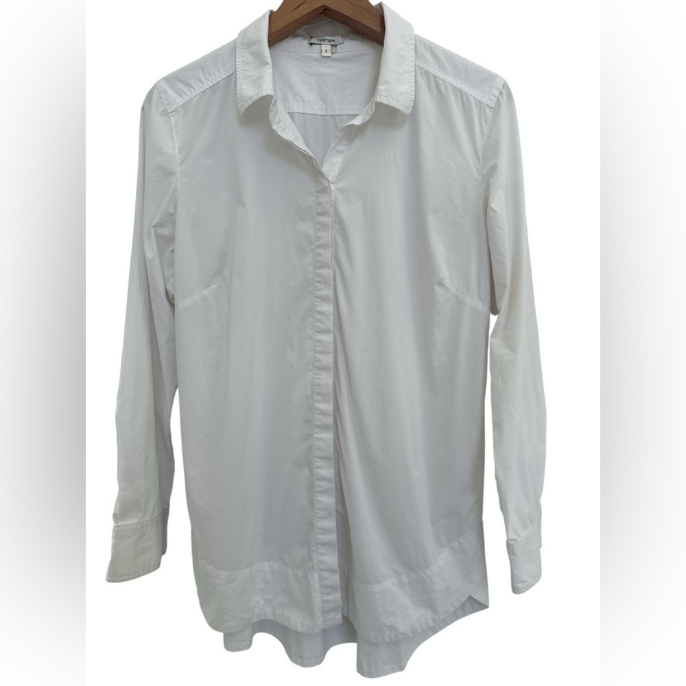 Tyler Boe White Button Up Tunic Smocked Back Cotton Shirt Size 8